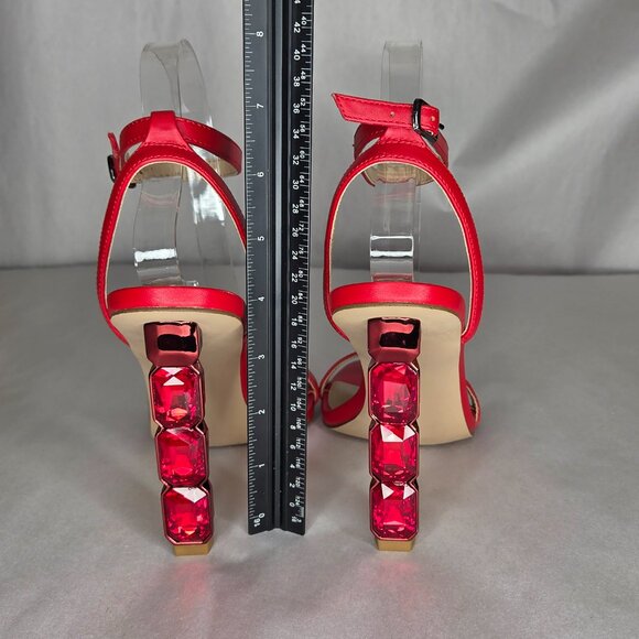 Aqua Women's Dori Red Crystal High Heeled Sandal Heels Size 7.5 - Picture 3 of 6
